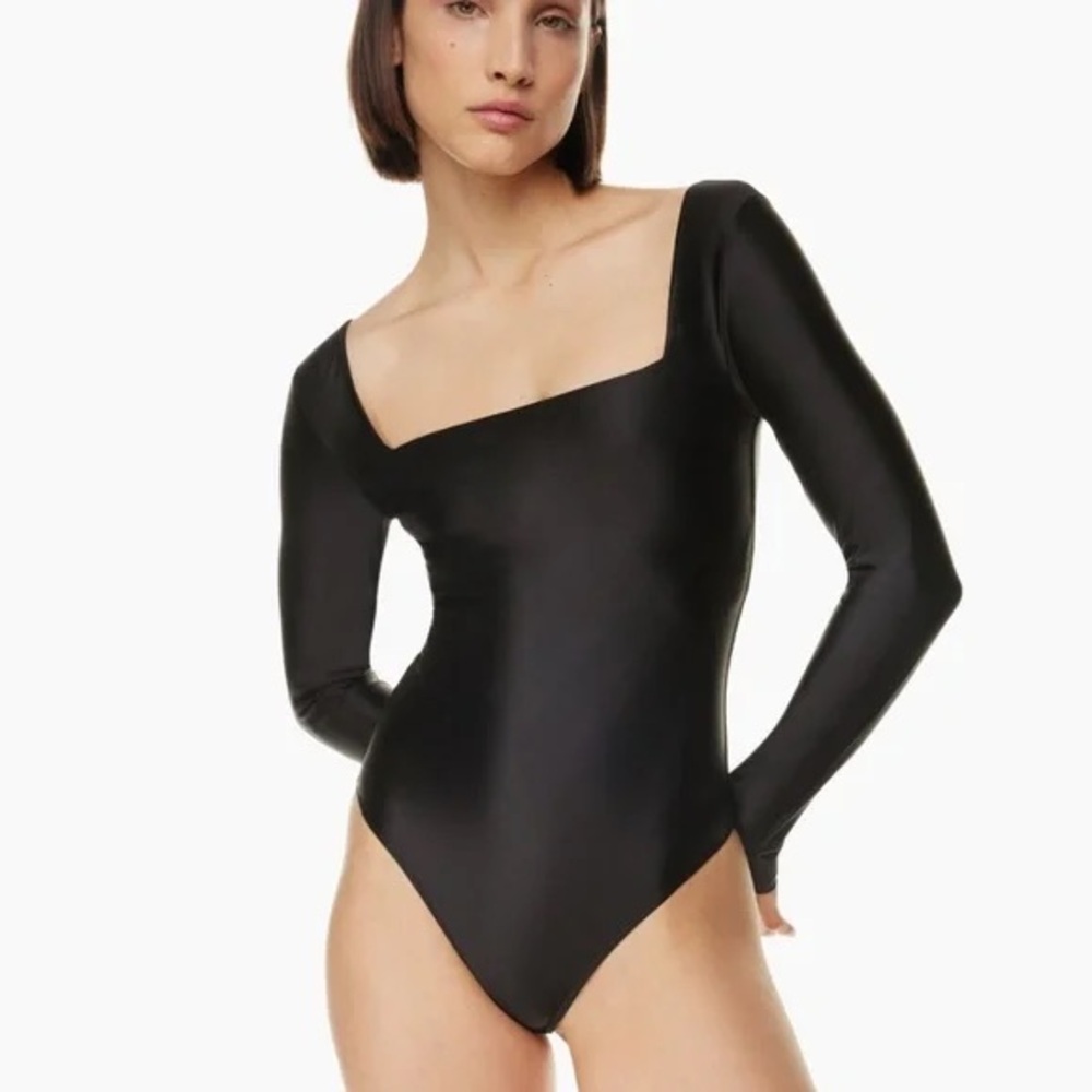 Babaton Black Long-Sleeve Asymmetrical Neck Bodysuit